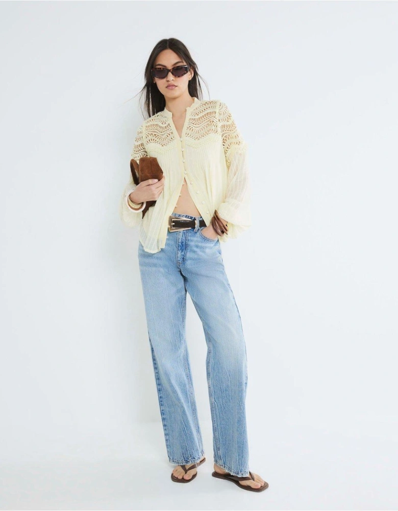 Frill Yoke Blouse - Yellow