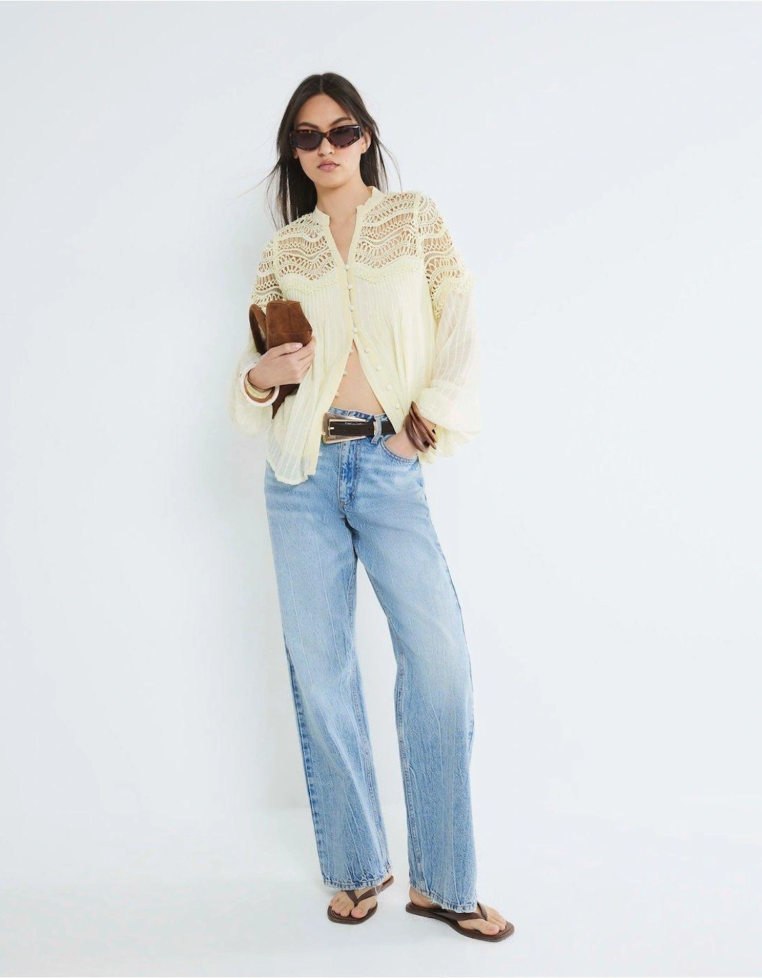 Frill Yoke Blouse - Yellow