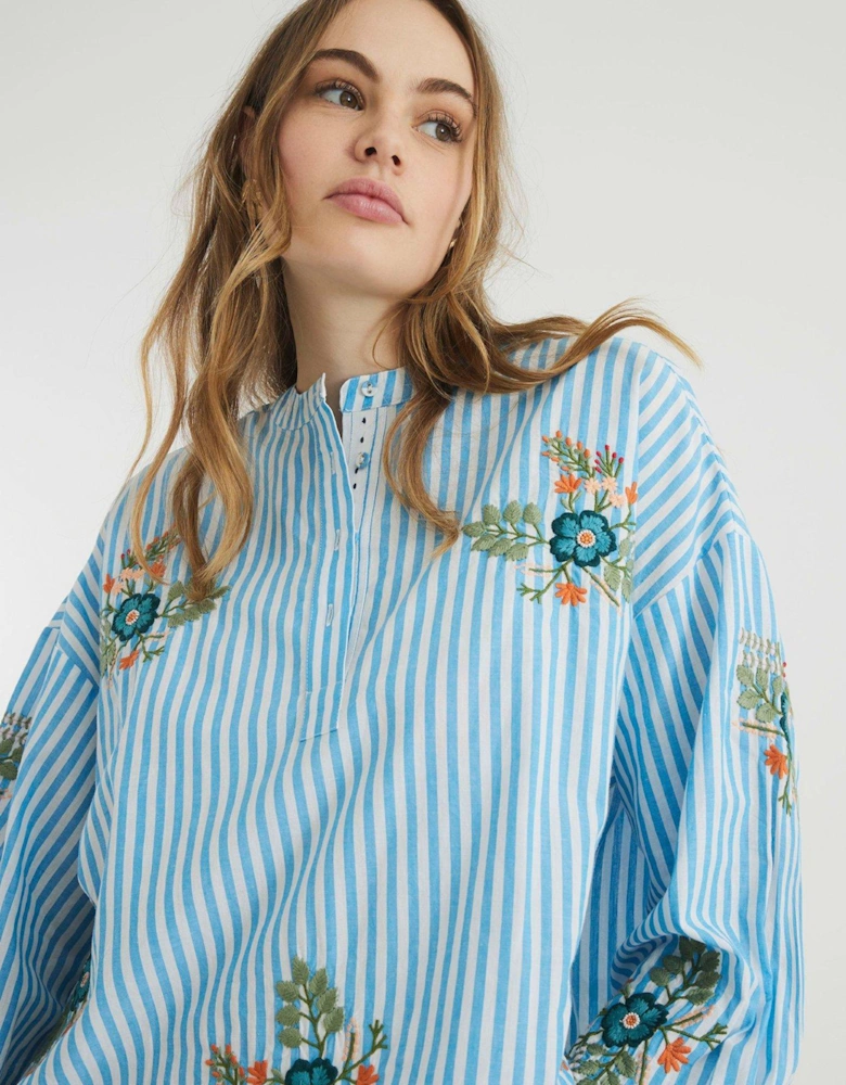 Floral Stripe Shirt - Blue