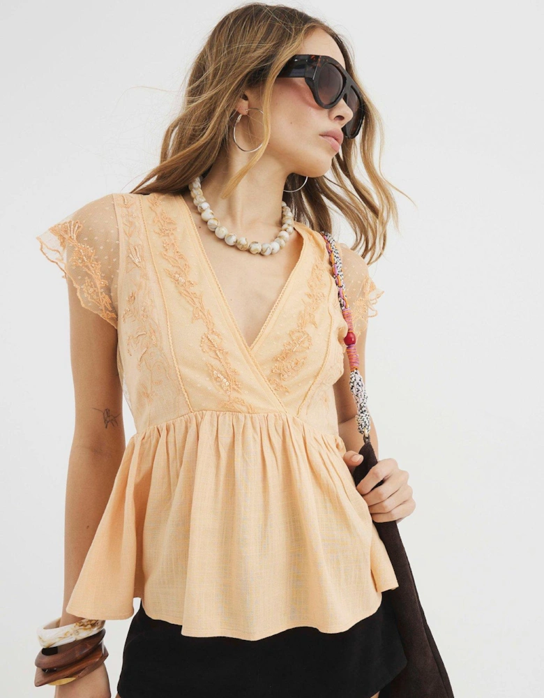Floral Embellished Top - Orange