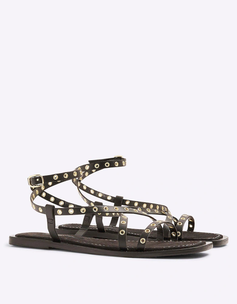 Eyelet Strappy Sandal - Black