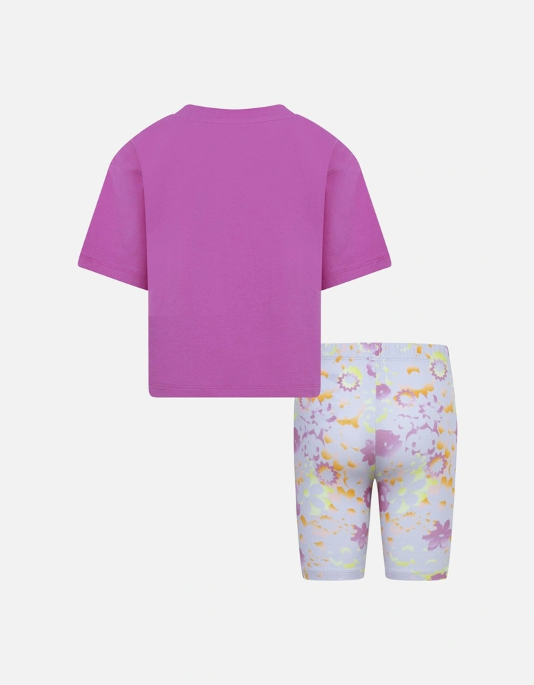 Kids Girls Floral S/s T-shirt And Bike Short Set - Pink