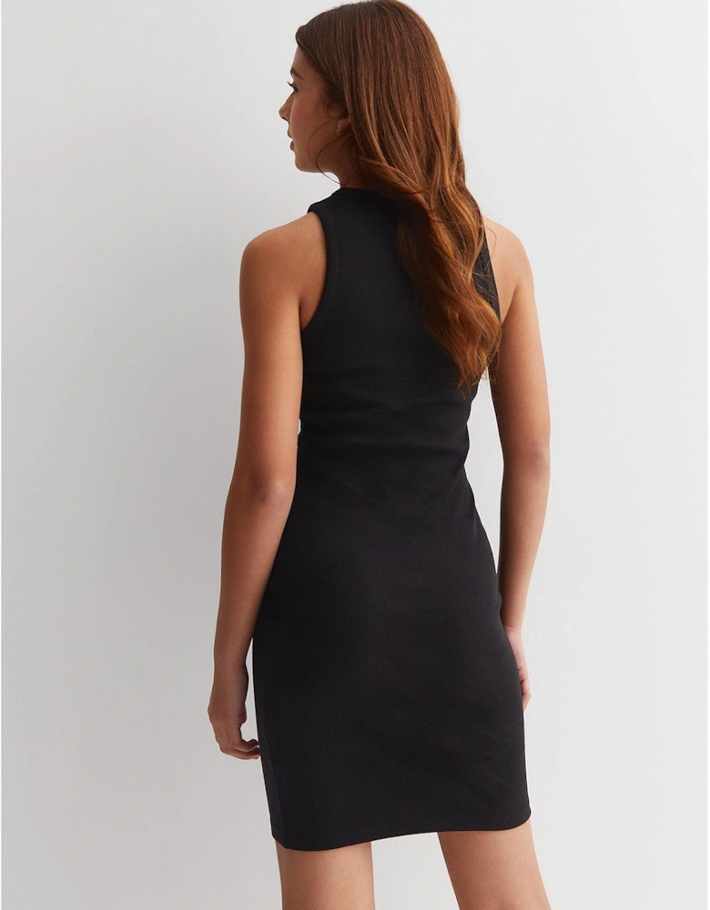 Girls Black Ribbed Racer Dress