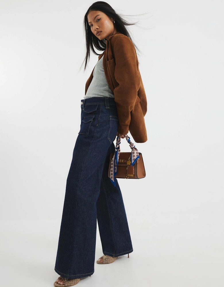 High Rise Relaxed Flare Jean - Blue