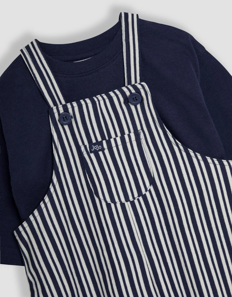 Baby Boys 2-piece Stripe Dungarees & Top Set - Navy