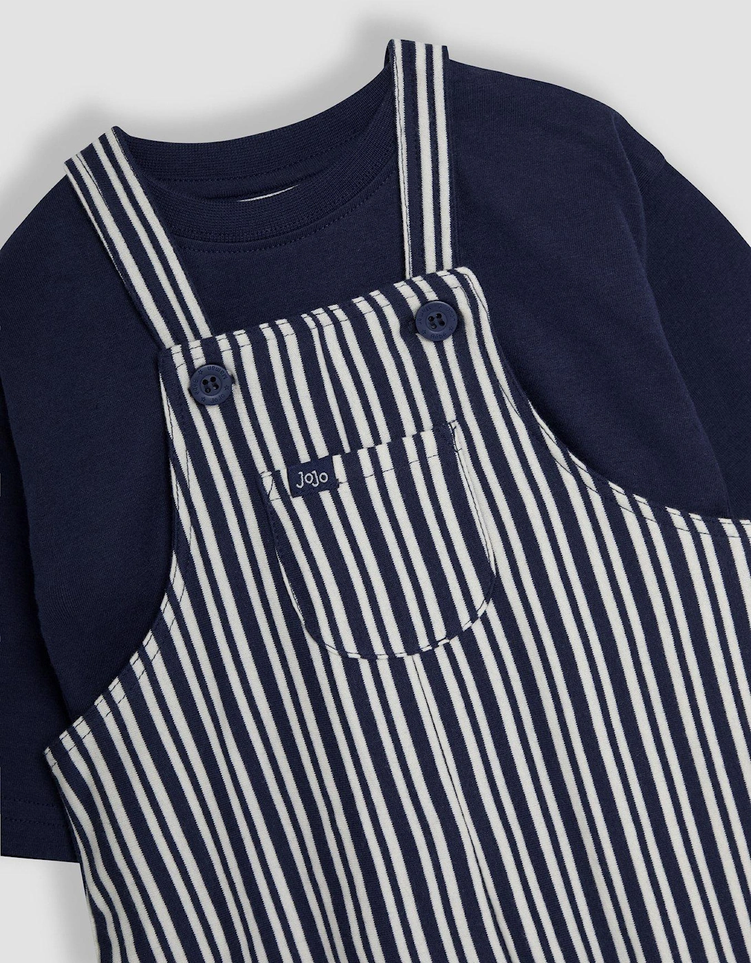 Baby Boys 2-piece Stripe Dungarees & Top Set - Navy