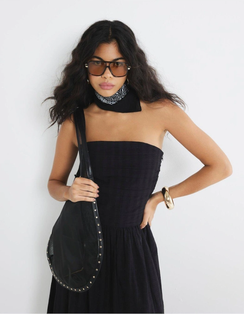 Pleated Bandeau Midi Dress - Black