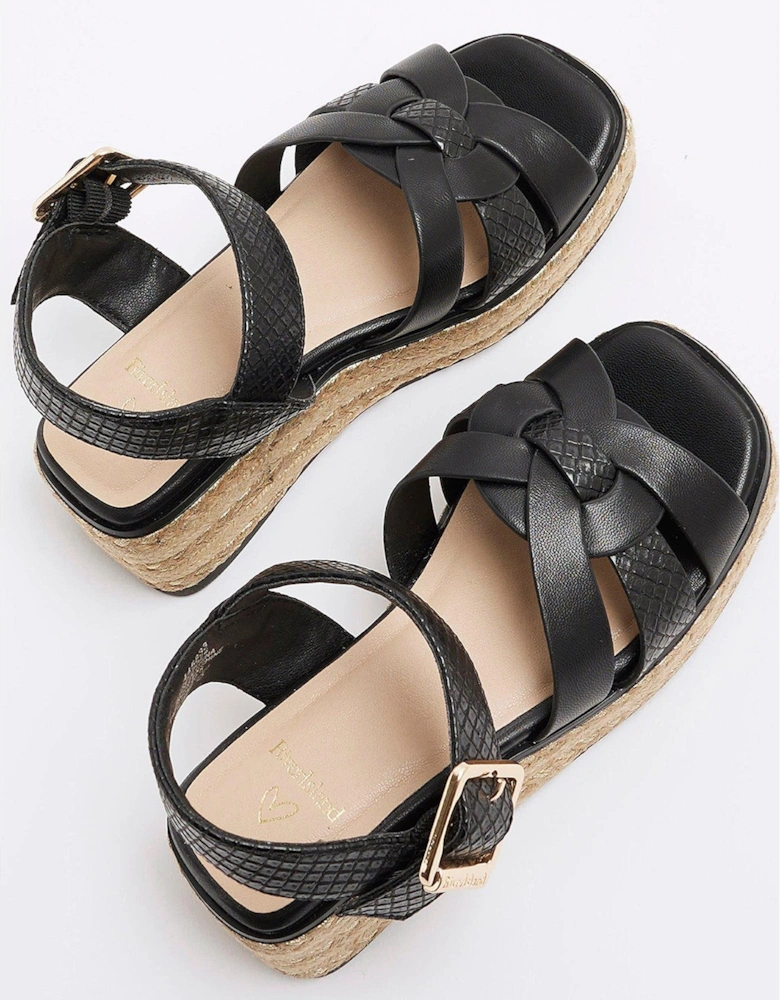 Girls Weave Wedge Sandals - Black