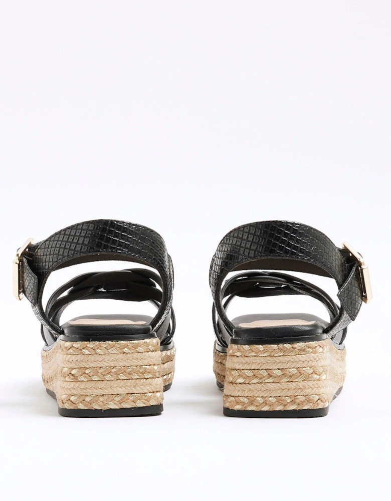 Girls Weave Wedge Sandals - Black