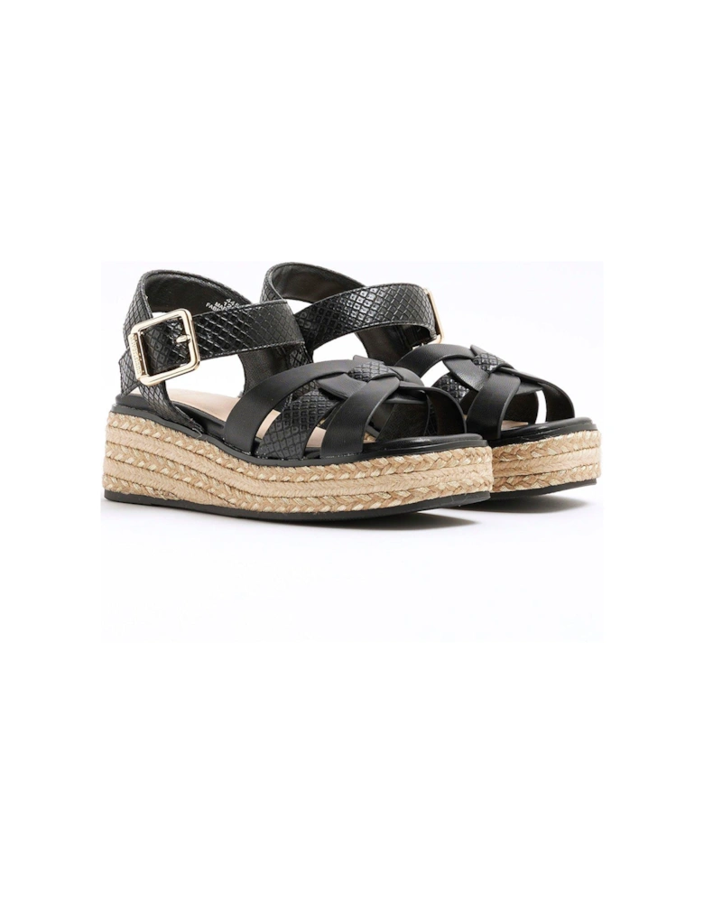 Girls Weave Wedge Sandals - Black
