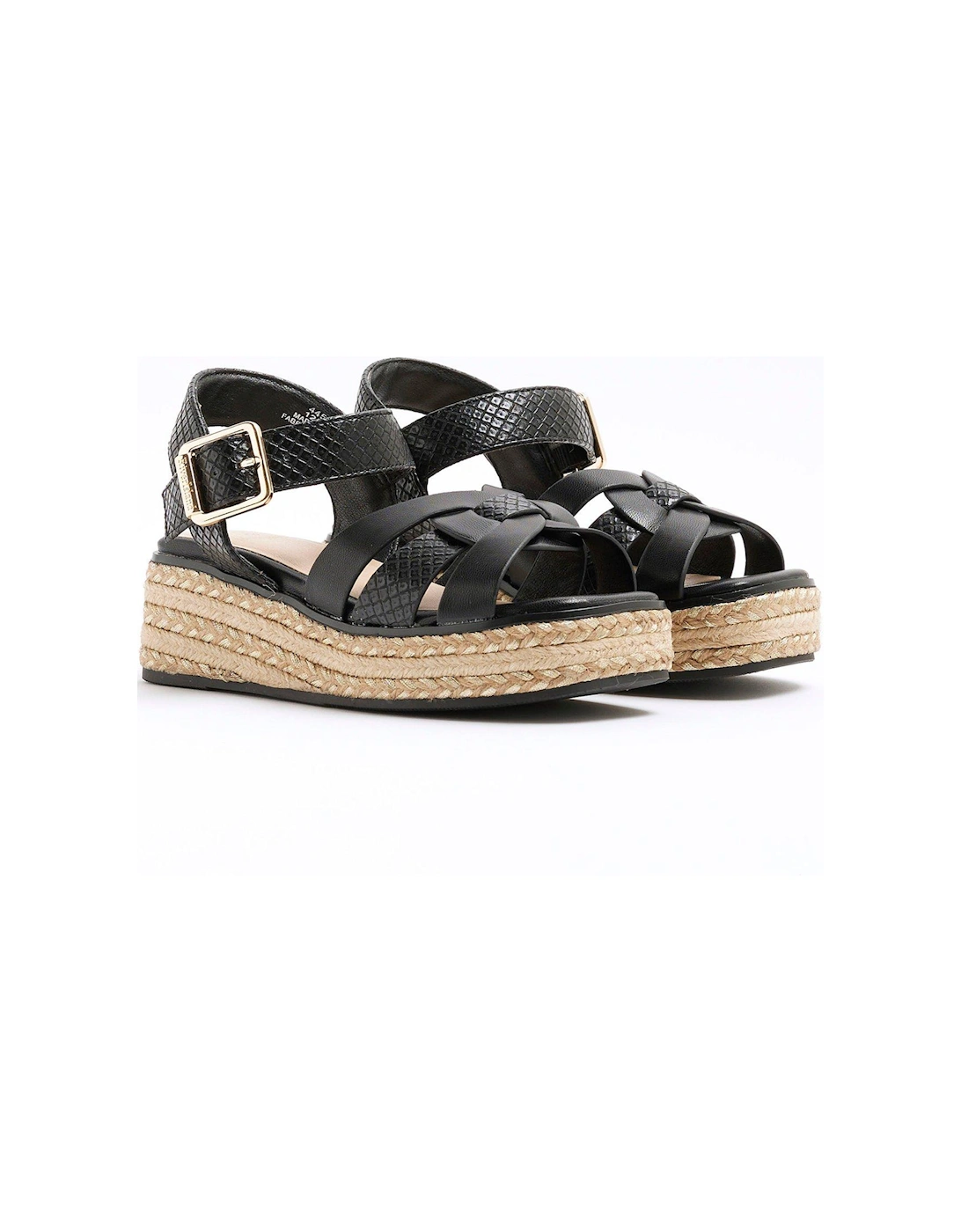Girls Weave Wedge Sandals - Black