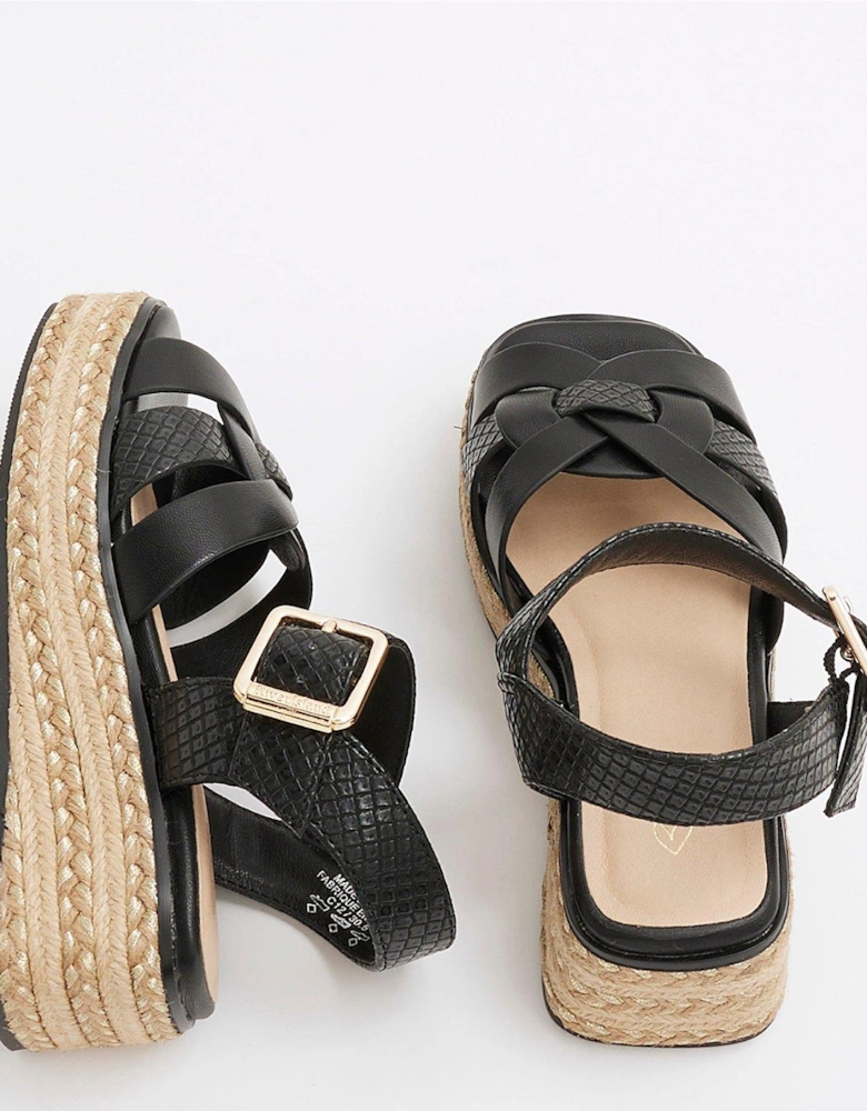 Girls Weave Wedge Sandals - Black