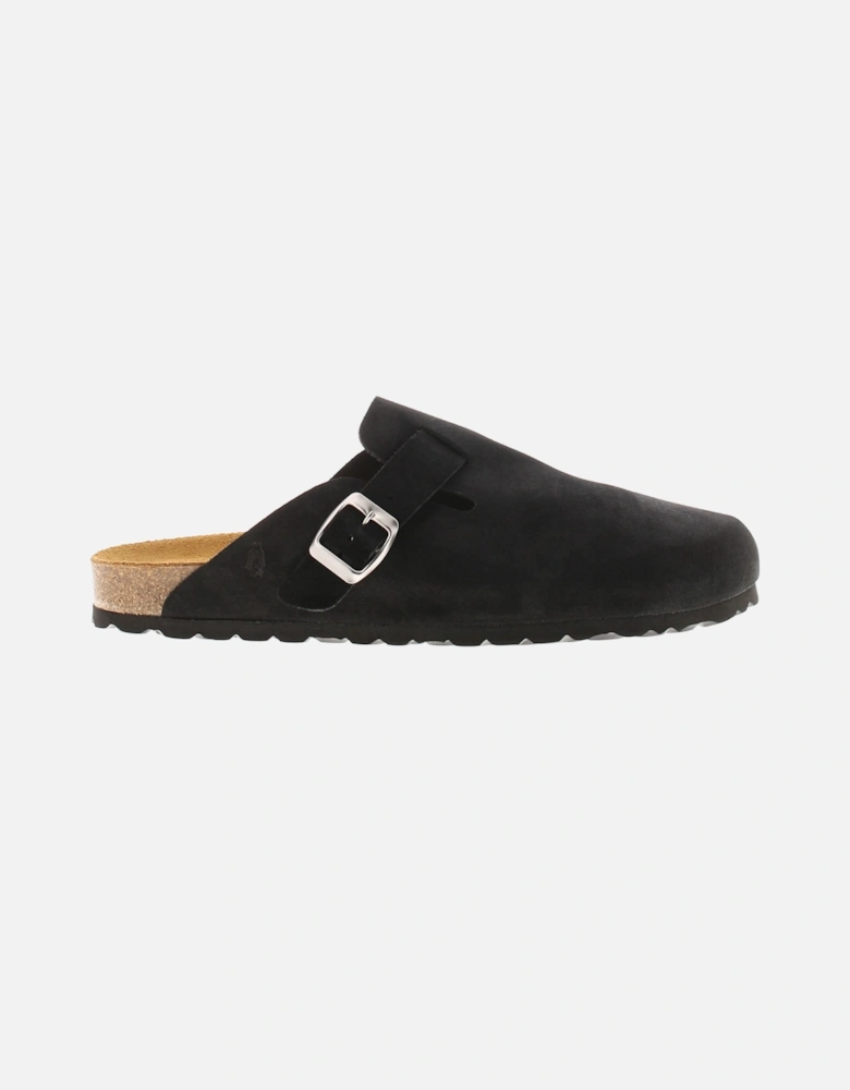 Womens Sandals Bailey Closed Toe Mule Leather Flat Slip On Black UK