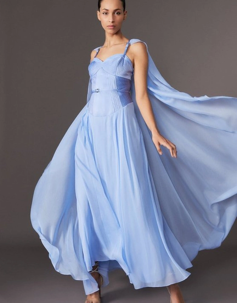 Archive Collection - Tall Corset Detail Georgette Cape Woven Maxi Dress