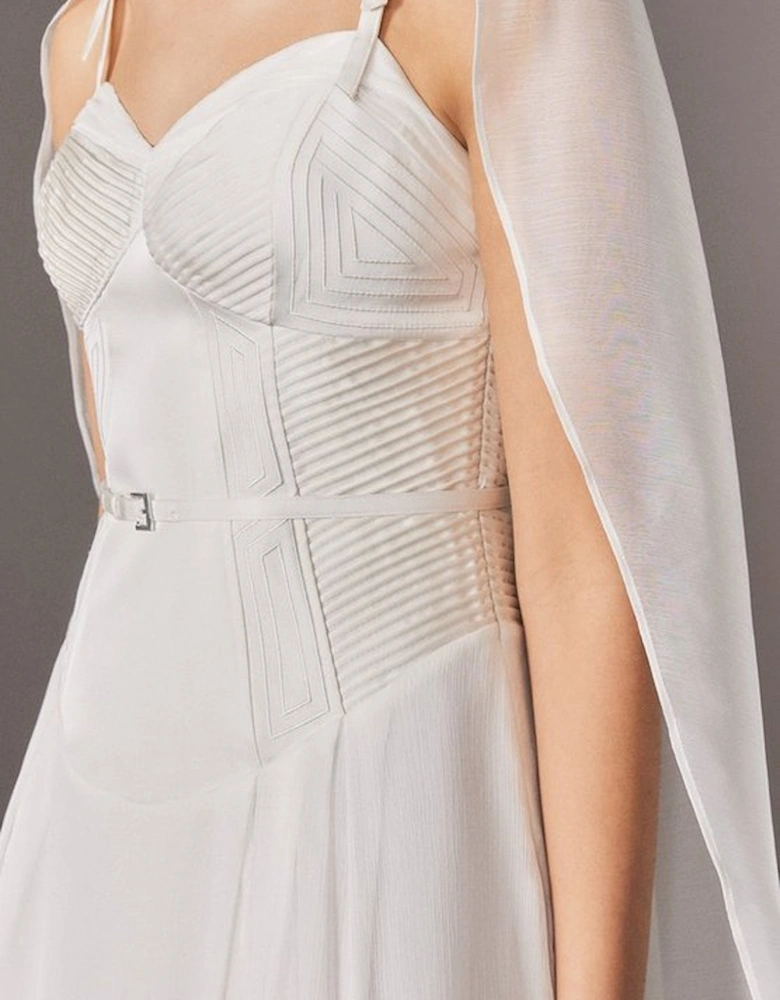 Archive Collection - Petite Corset Detail Georgette Cape Woven Maxi Dress