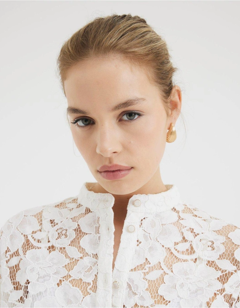 Grandad Collar Lace Shirt - White
