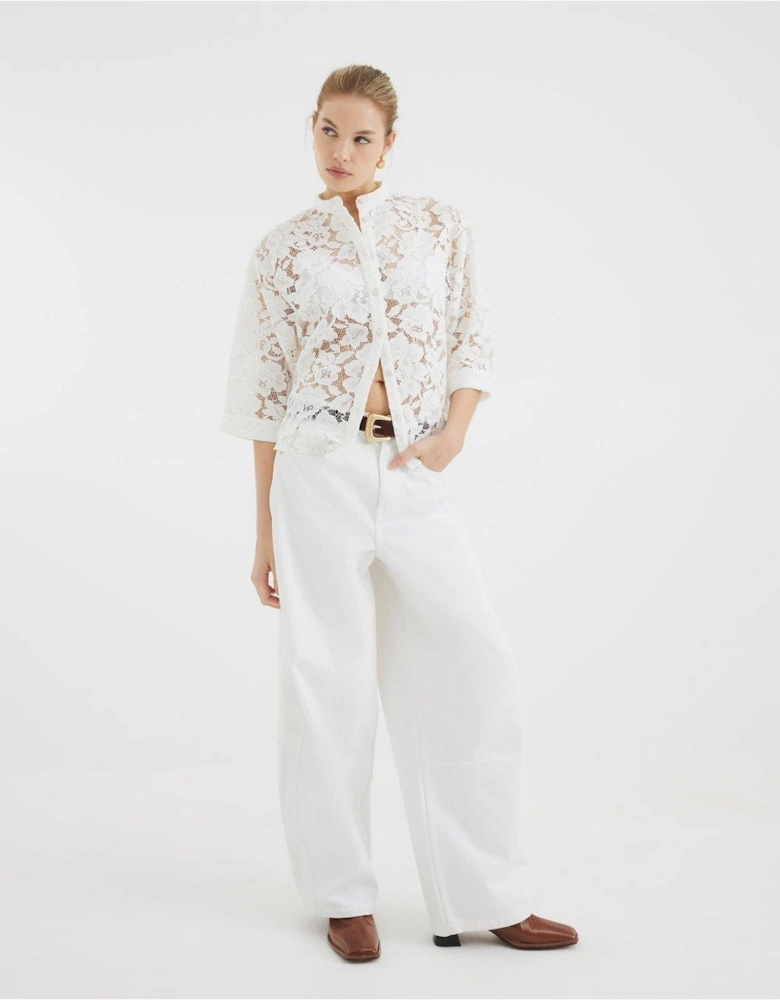 Grandad Collar Lace Shirt - White