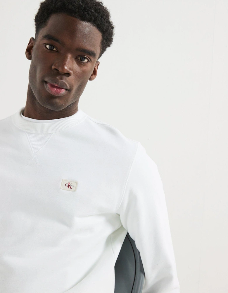 Woven Label Crew Neck Sweatshirt - White