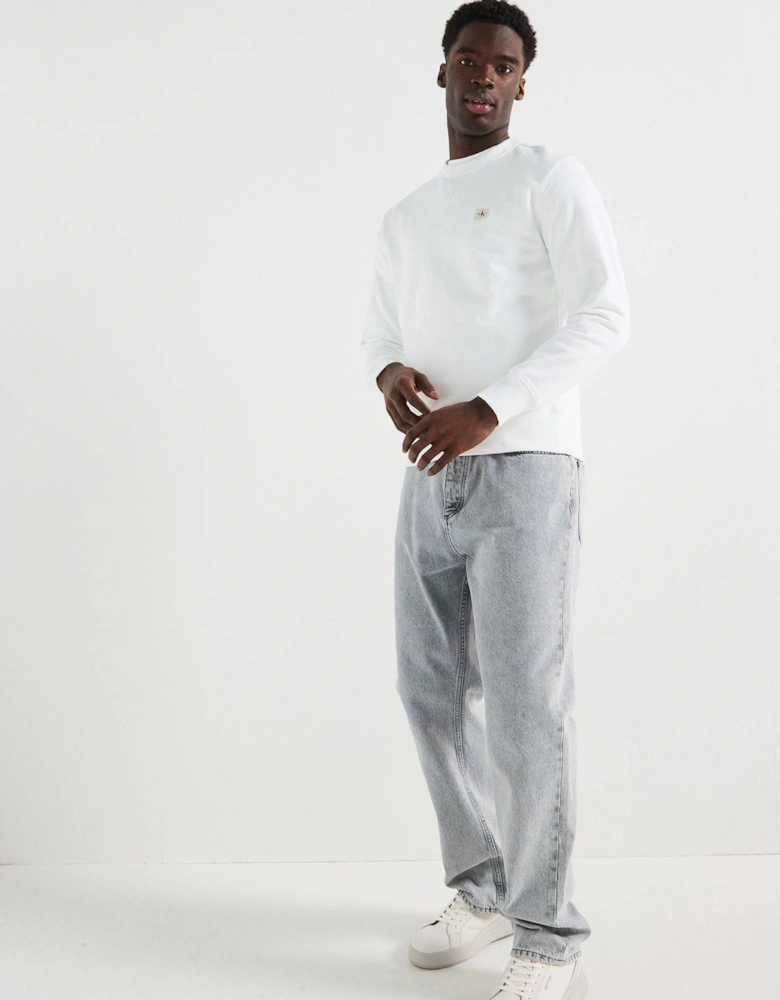 Woven Label Crew Neck Sweatshirt - White