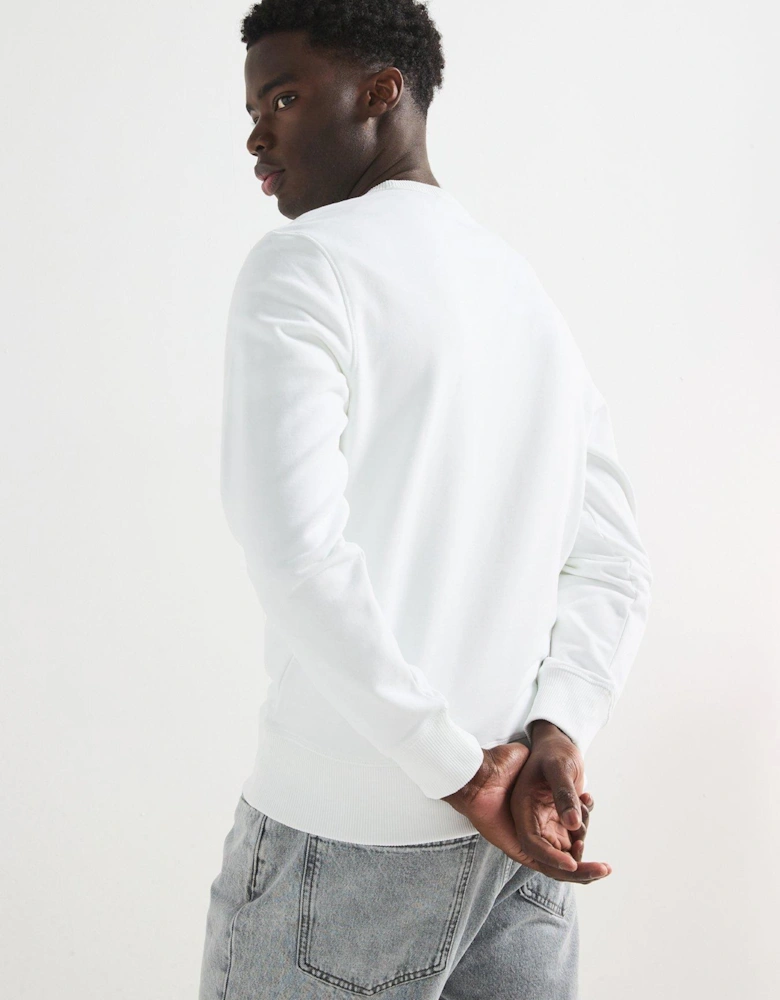 Woven Label Crew Neck Sweatshirt - White