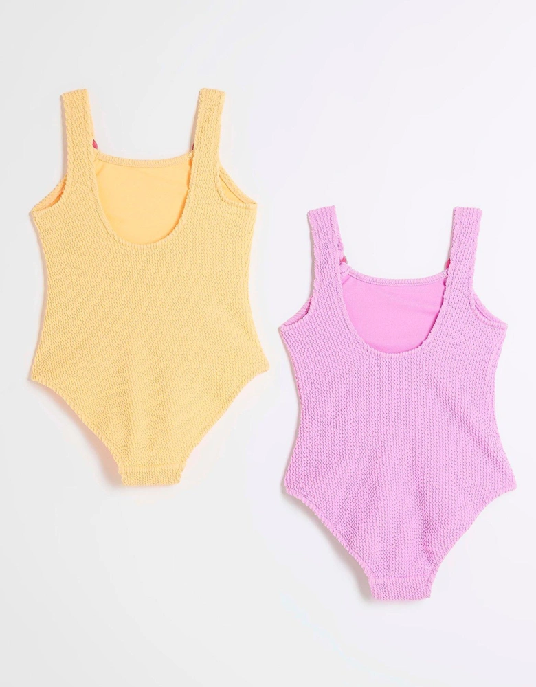 Girls Pack Of 2 Textured Swimsuits - Yellow/Pink