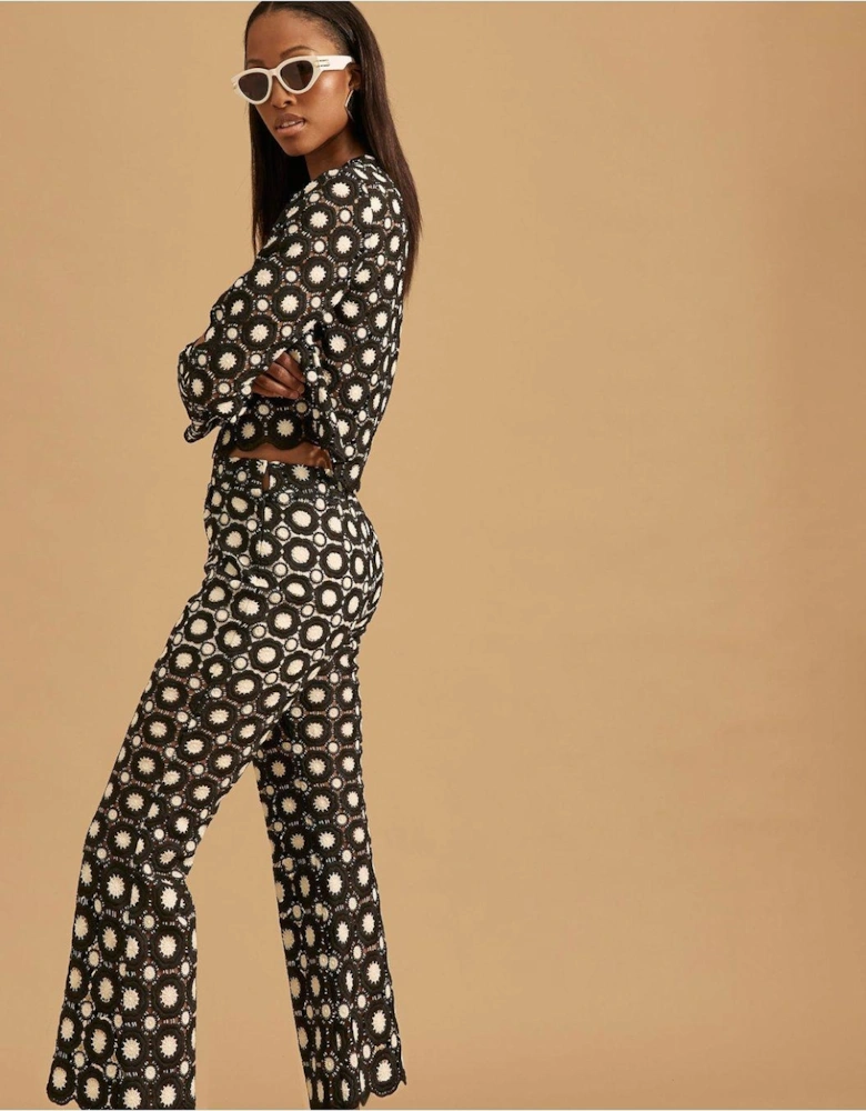 Crochet Flare Trousers - Black