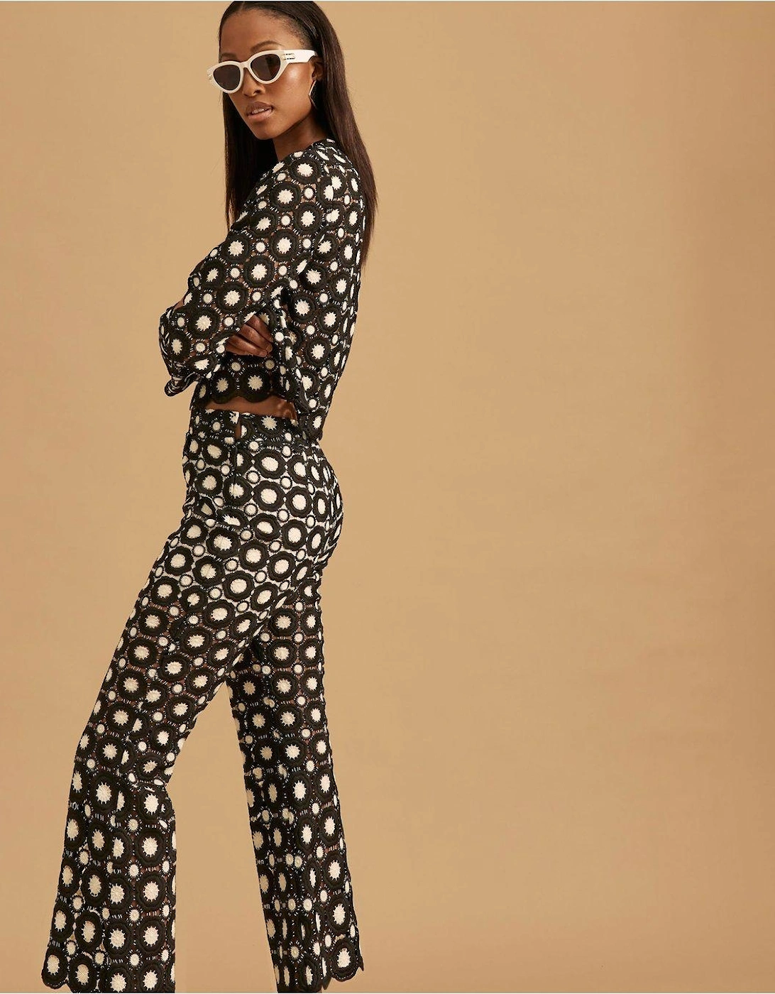 Crochet Flare Trousers - Black