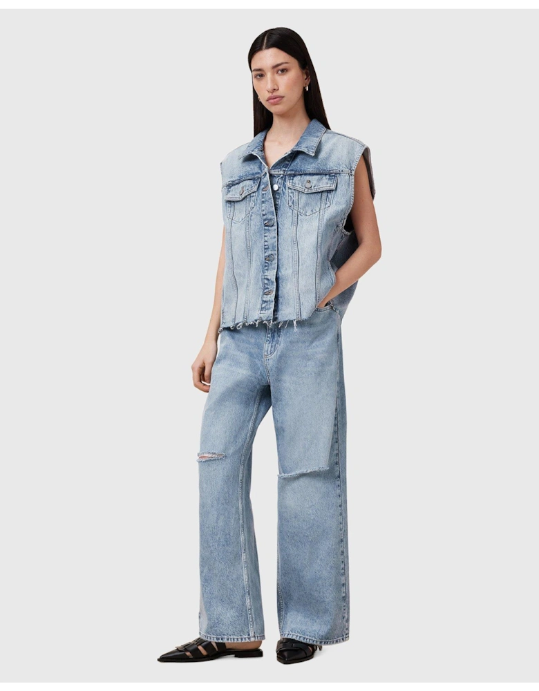Laura Embellished Denim Waistcoat - Blue