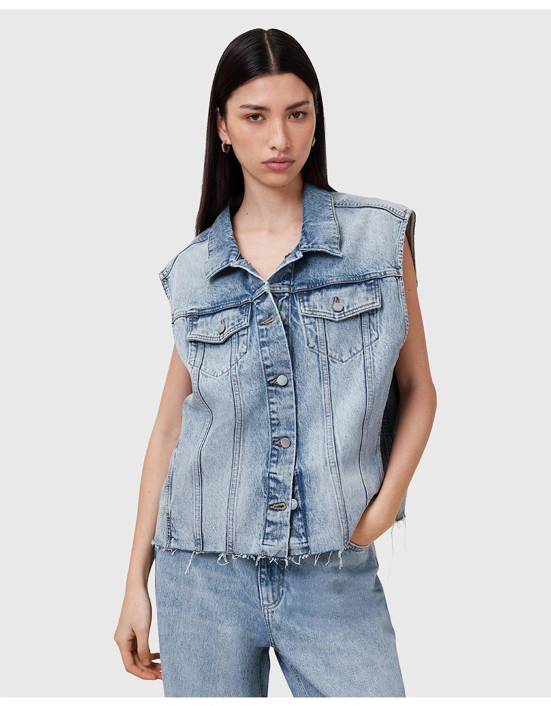 Laura Embellished Denim Waistcoat - Blue