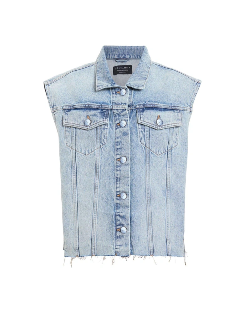 Laura Embellished Denim Waistcoat - Blue