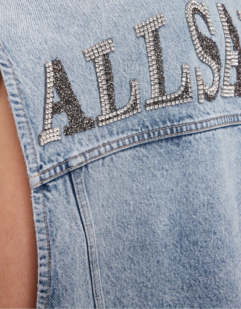 Laura Embellished Denim Waistcoat - Blue