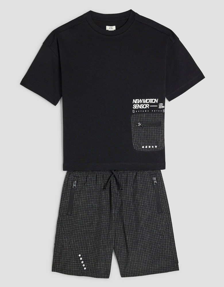 Boys Mesh Pocket T-Shirt Set - Black - Black