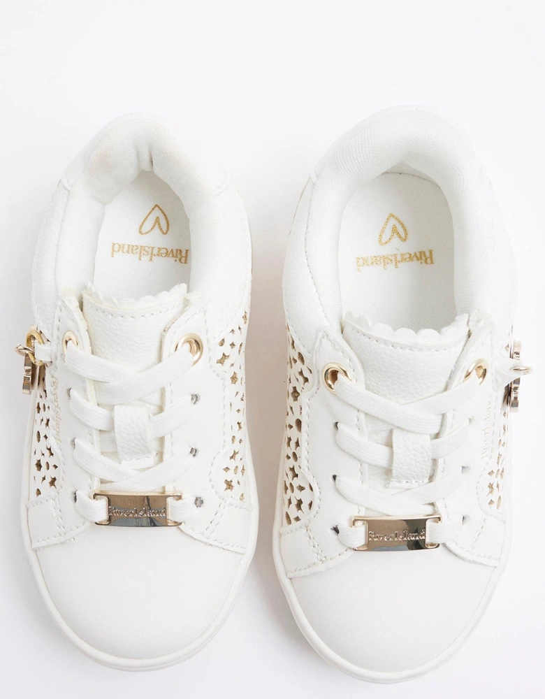 Girls Flower Laser Cut Trainers - White