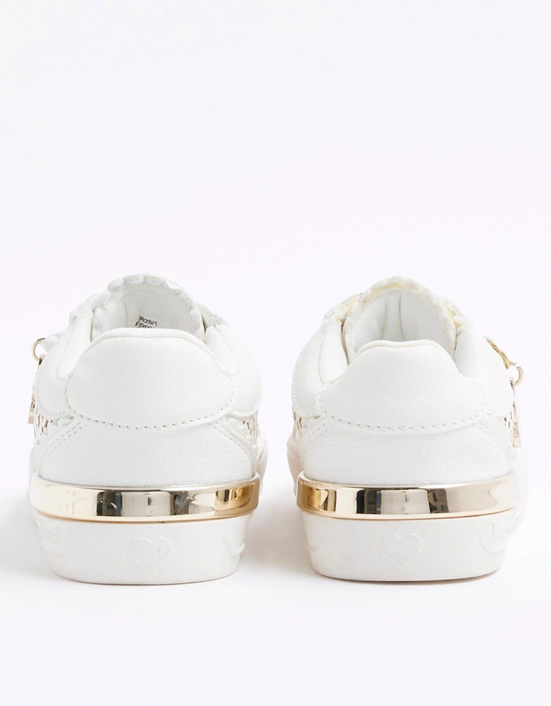 Girls Flower Laser Cut Trainers - White