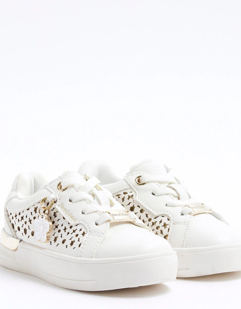 Girls Flower Laser Cut Trainers - White