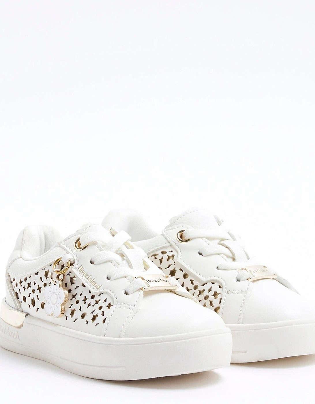 Girls Flower Laser Cut Trainers - White