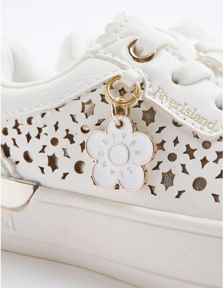 Girls Flower Laser Cut Trainers - White