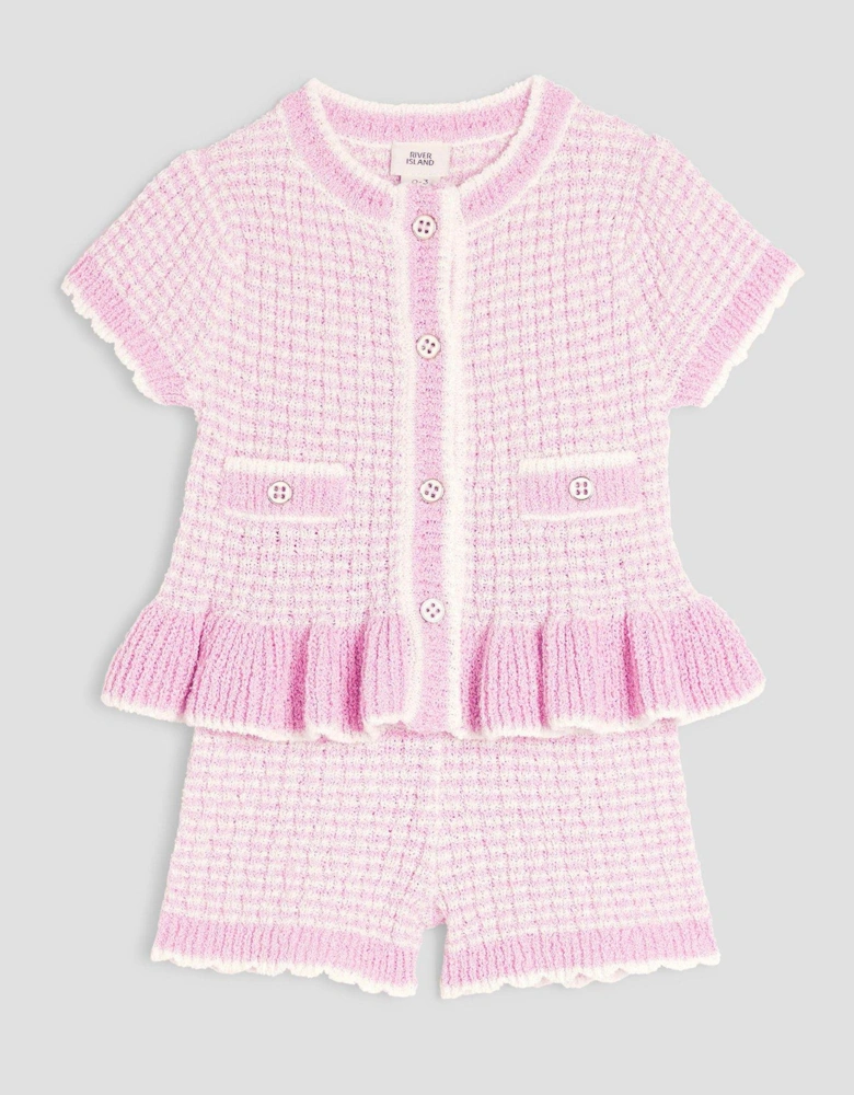 Girl Boucle Peplum Knit Set - Pink