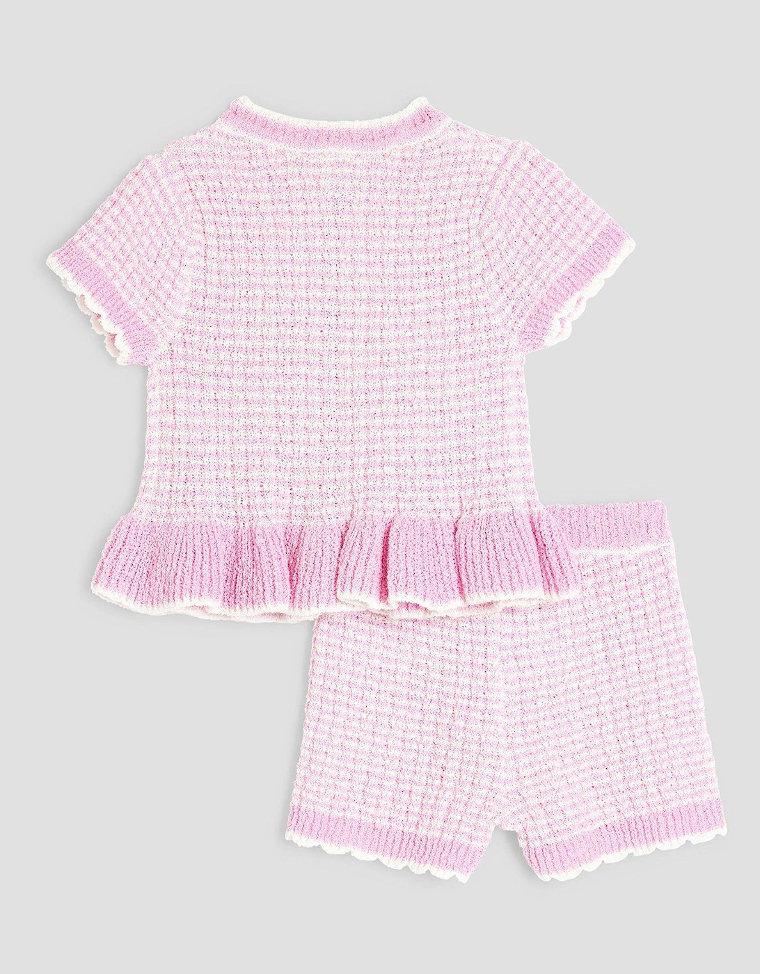 Girl Boucle Peplum Knit Set - Pink