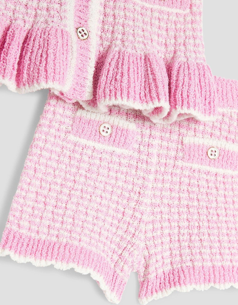 Girl Boucle Peplum Knit Set - Pink