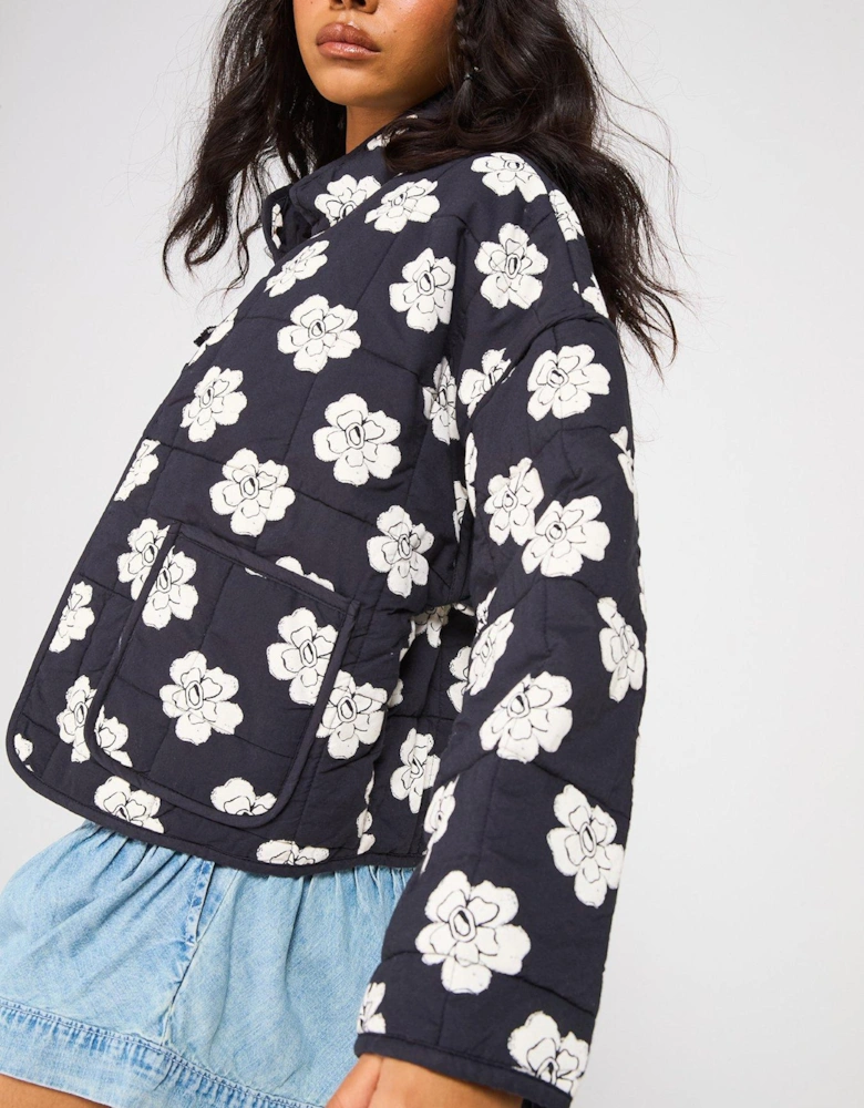 Chloe Quilt Printed Jacket - Black