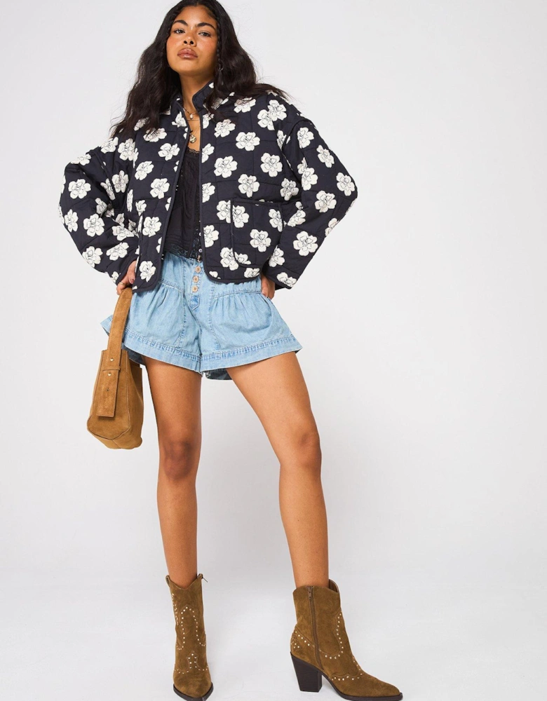 Chloe Quilt Printed Jacket - Black
