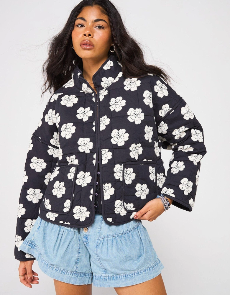 Chloe Quilt Printed Jacket - Black