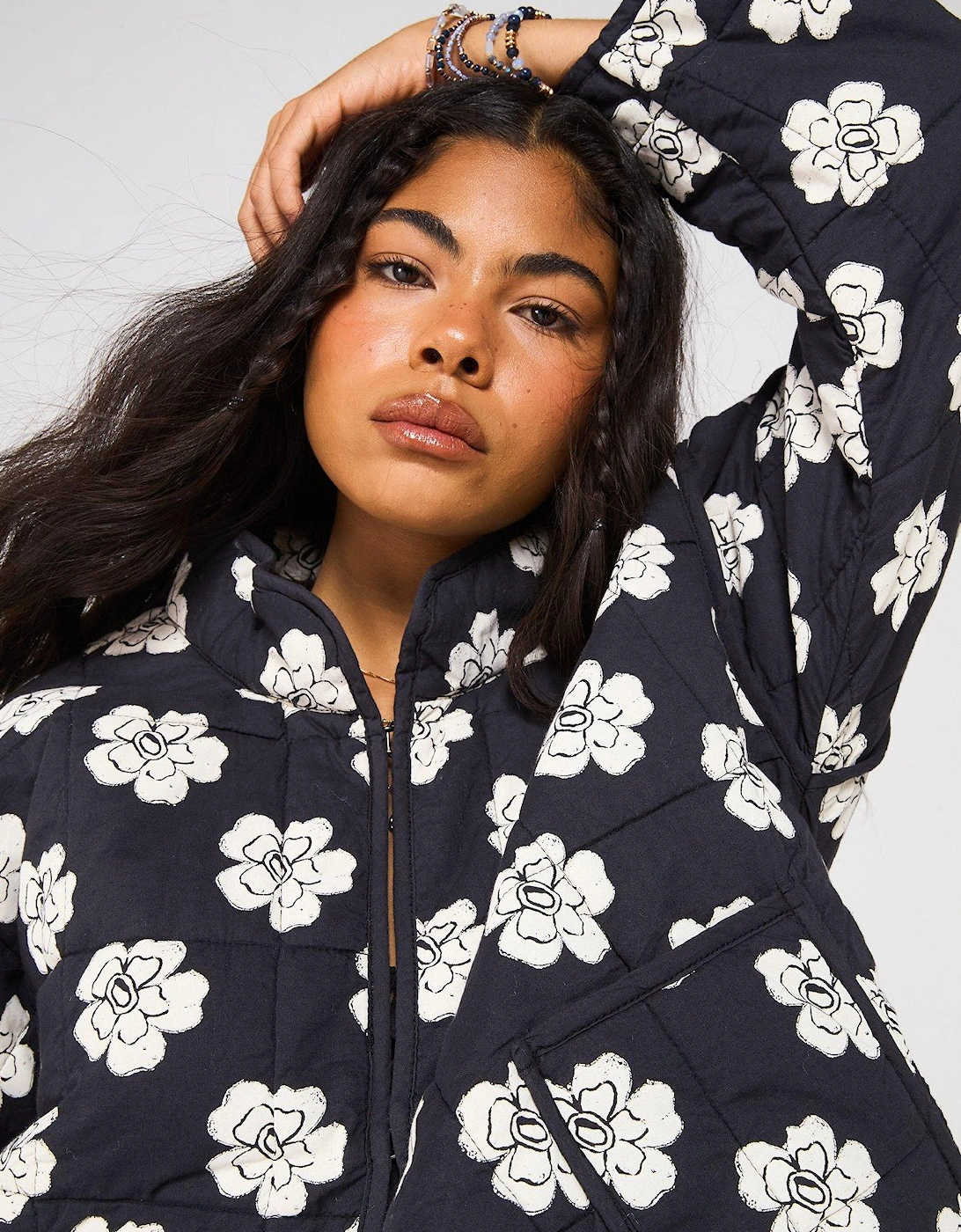 Chloe Quilt Printed Jacket - Black