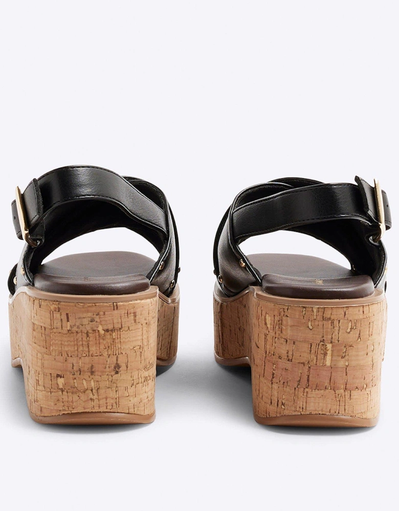 Cross Strap Sling Back Wedges - Black