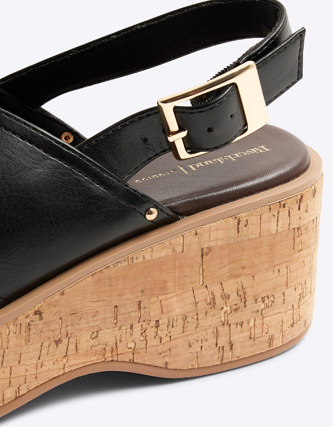 Cross Strap Sling Back Wedges - Black