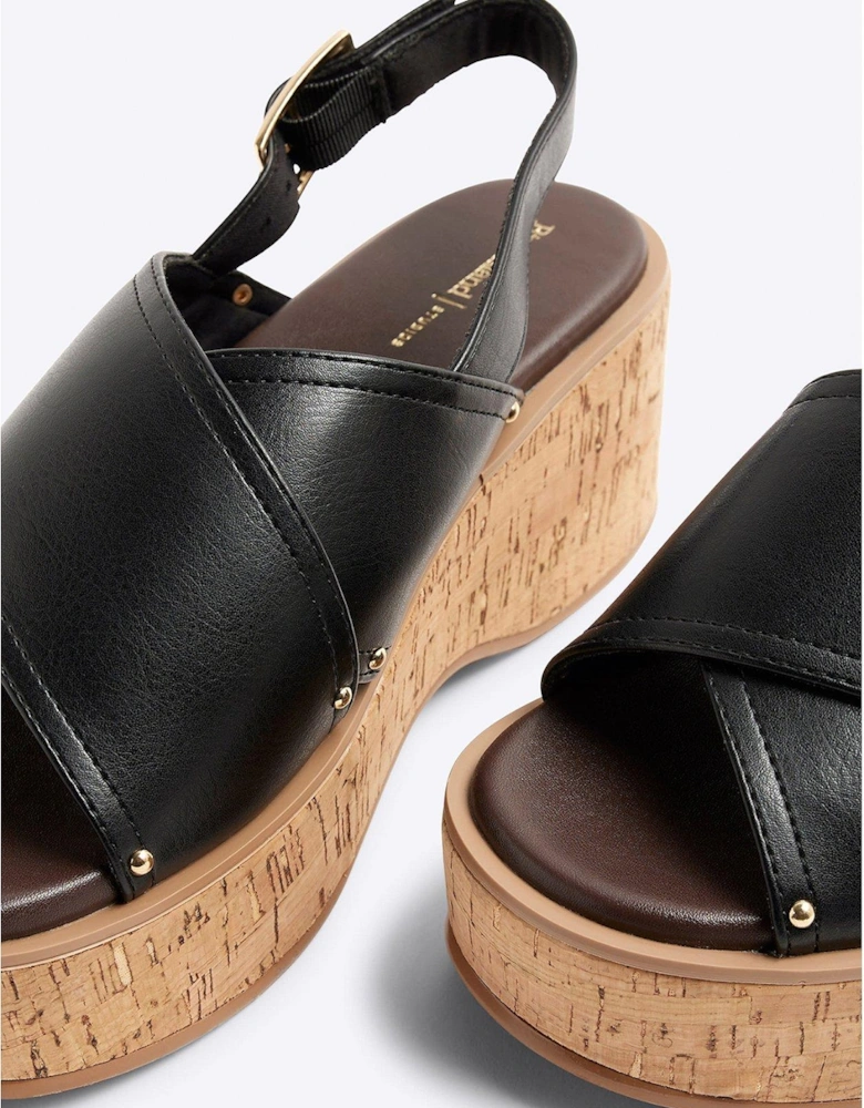 Cross Strap Sling Back Wedges - Black