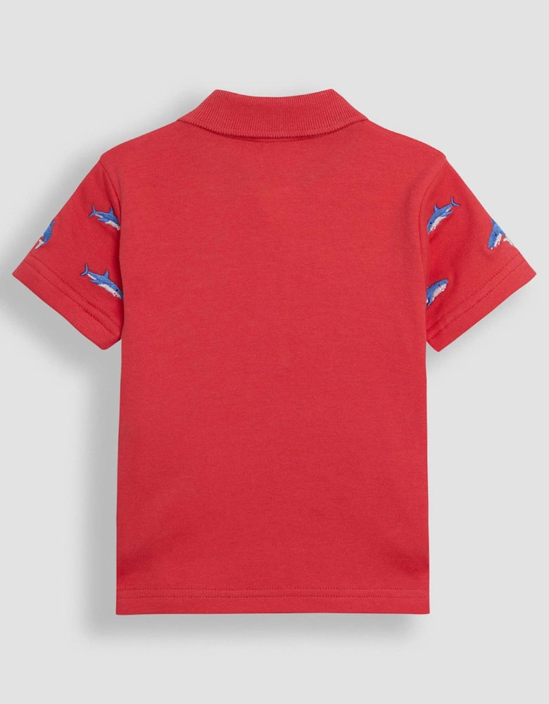 Boys Shark Embroidered Polo Shirt - Red