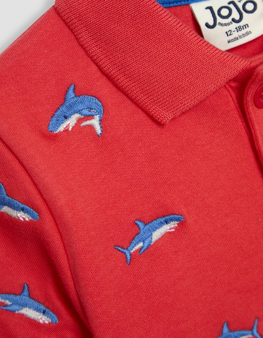 Boys Shark Embroidered Polo Shirt - Red