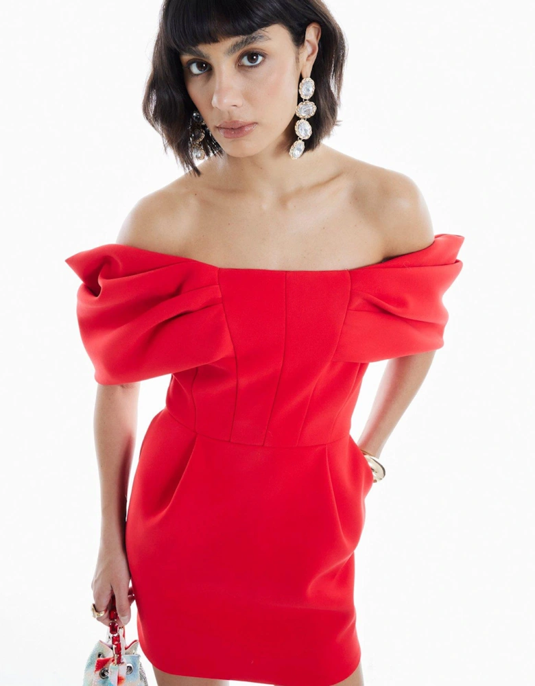 Bow Mini Dress - Red - Red